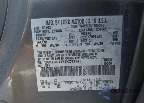 2002 Ford Escape Xlt from USA, damaged, VIN 1FMYU04172KC92145